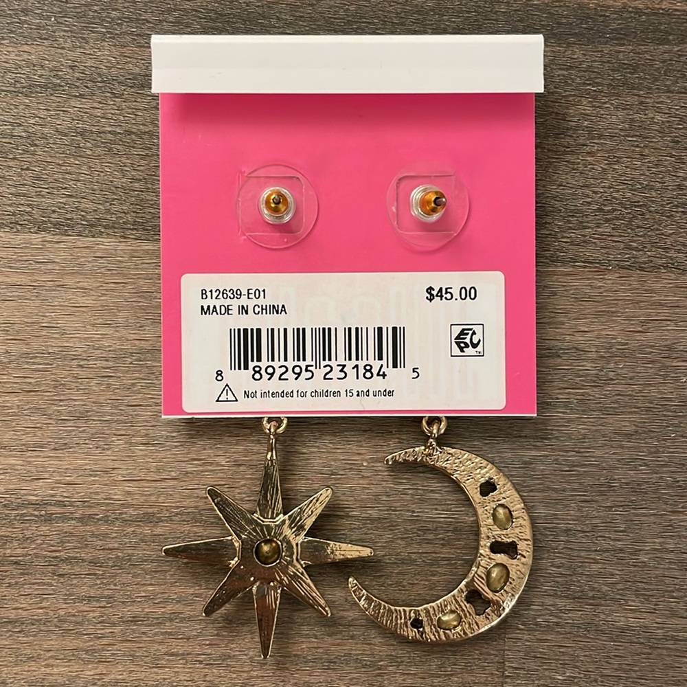 Betsey Johnson Star and Moon drop/dangle boho flower child Earrings - Picture 3 of 4